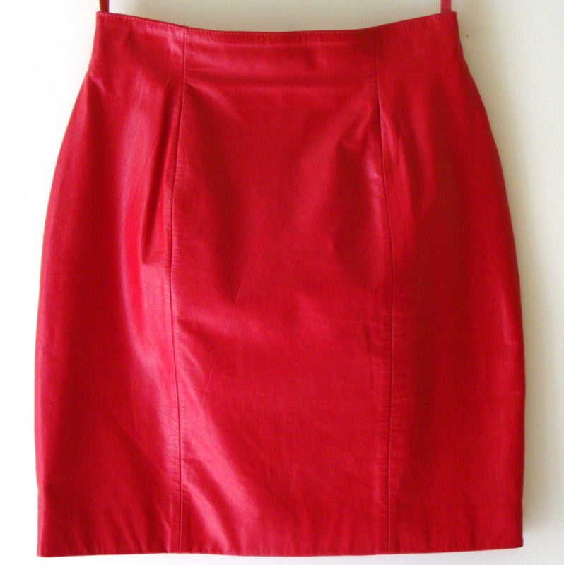 [SOLD] Vintage Sexy Red Leather Mini Pencil Skirt