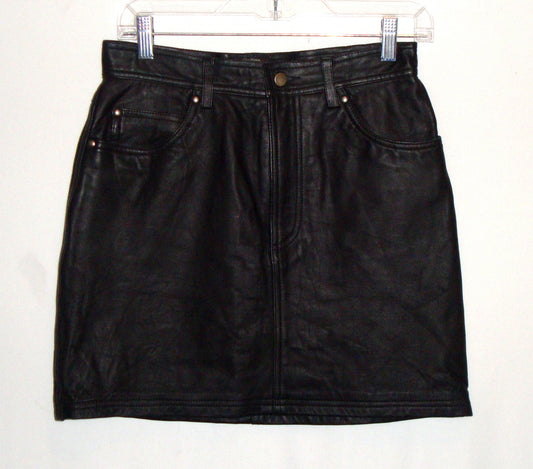 GUESS Black Leather Mini Skirt  Rocker Goth Club 8 like a 6 100% leather
