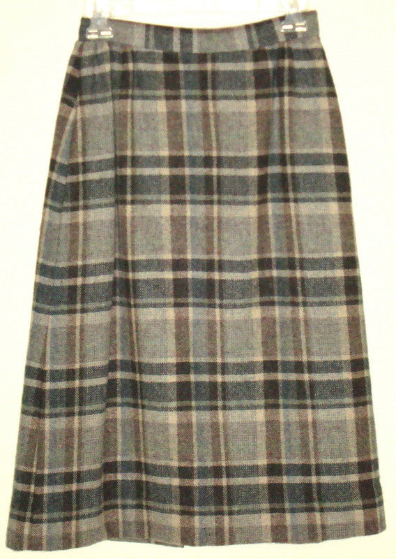 Vintage Cobblestones Gray Plaid Wool Button-Up Skirt