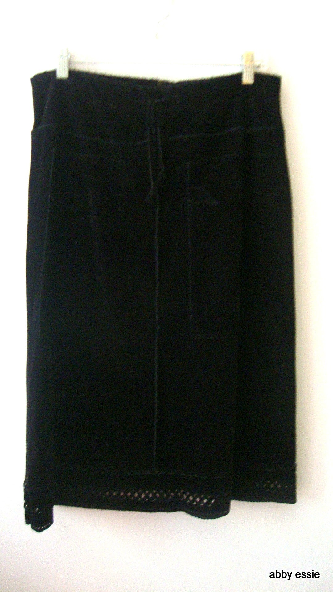 Cosmos Distressed Black Velvet Skirt W/ Cutout Hem, Drawstring