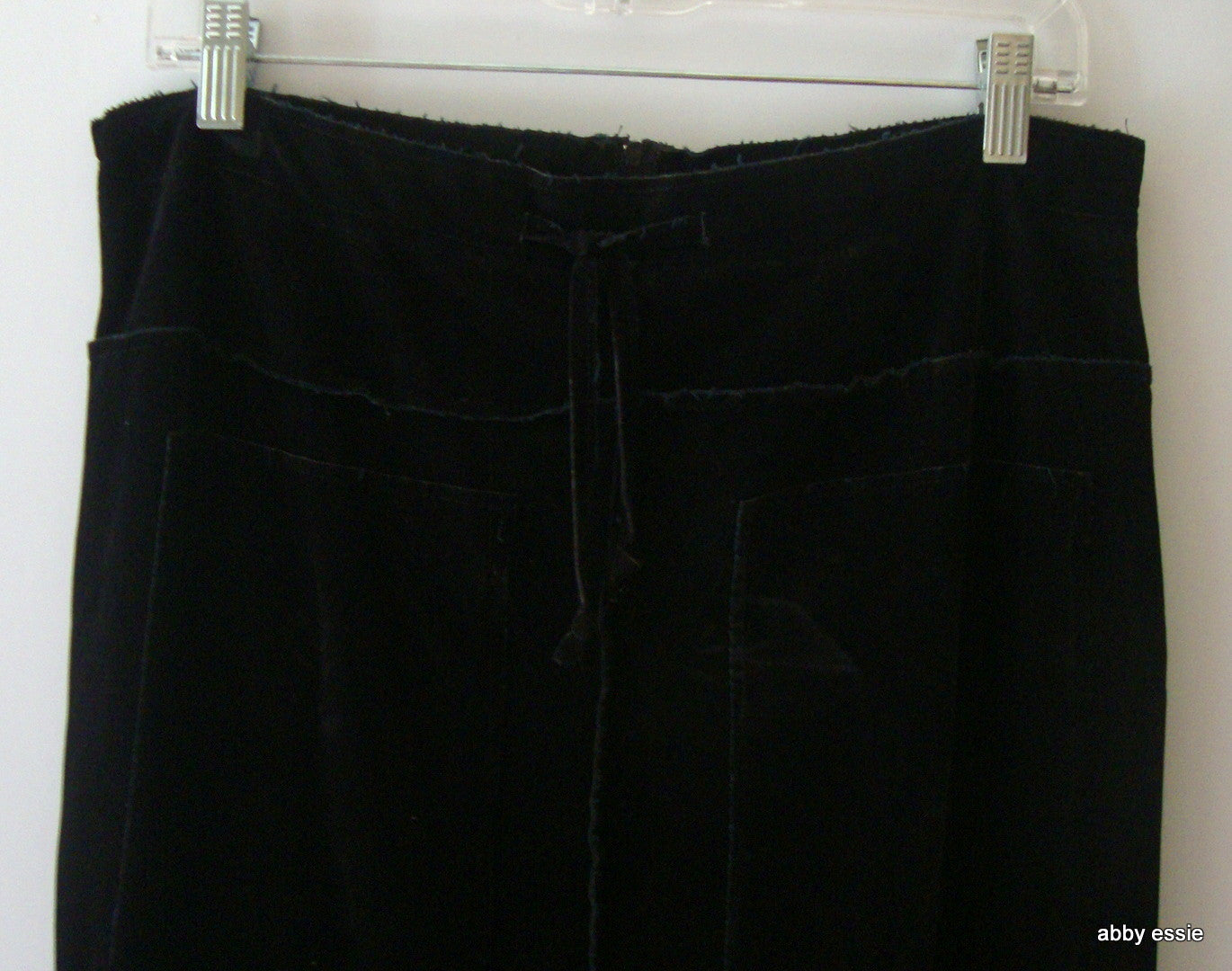 Cosmos Distressed Black Velvet Skirt W/ Cutout Hem, Drawstring Abby Essie