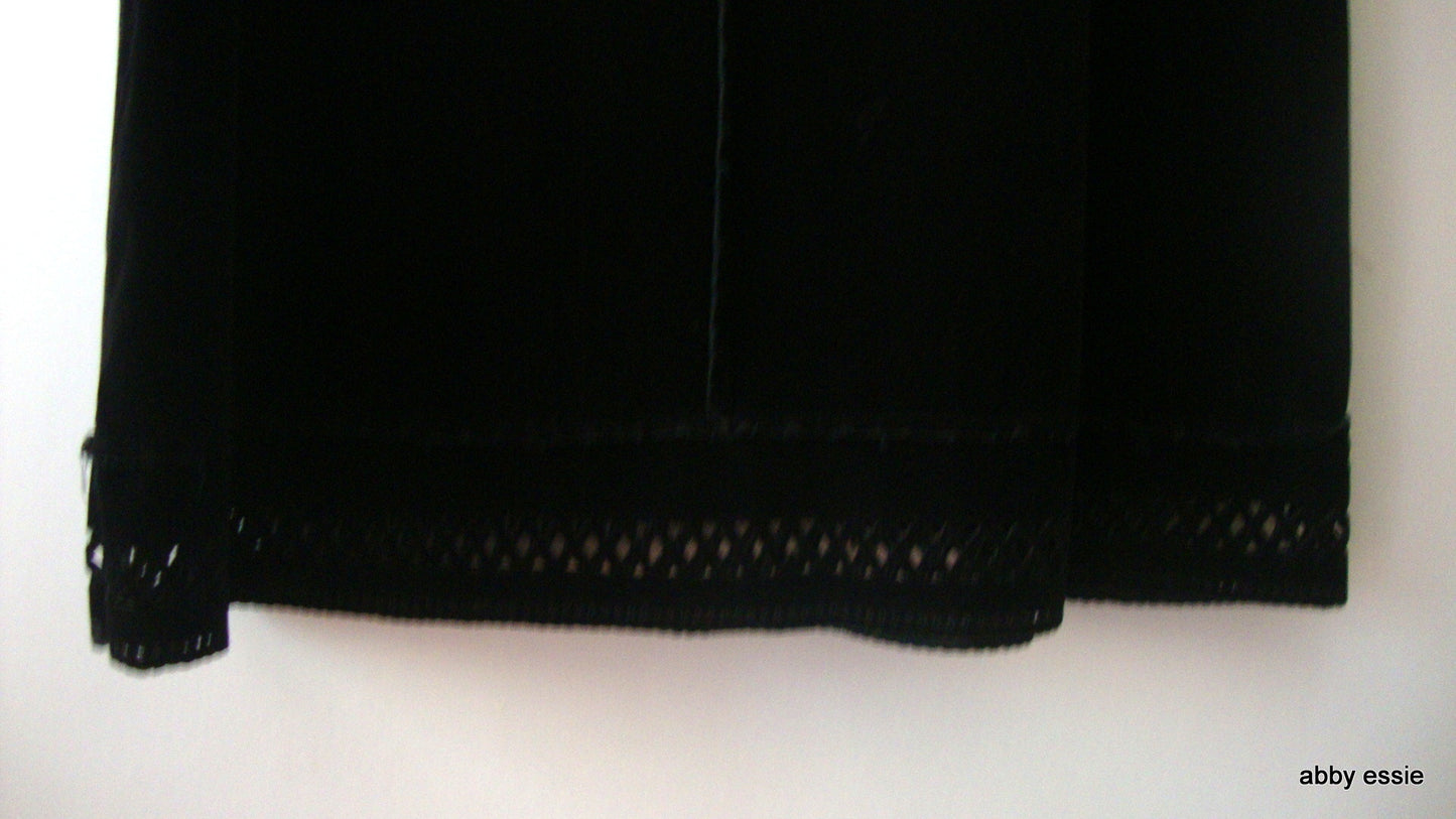 Cosmos Distressed Black Velvet Skirt W/ Cutout Hem, Drawstring