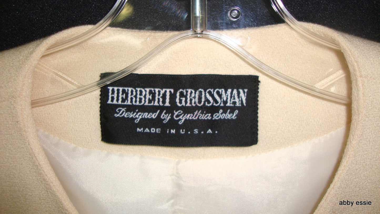 Herbert Grossman Cynthia Sobel Cream Military Style Wool Skirt Suit 12  Large
