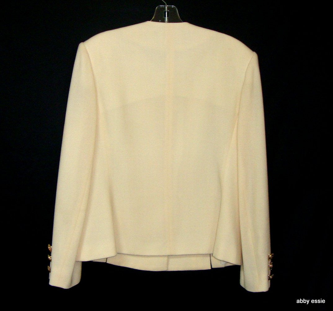 Herbert Grossman Cynthia Sobel Cream Military Style Wool Skirt Suit 12  Large
