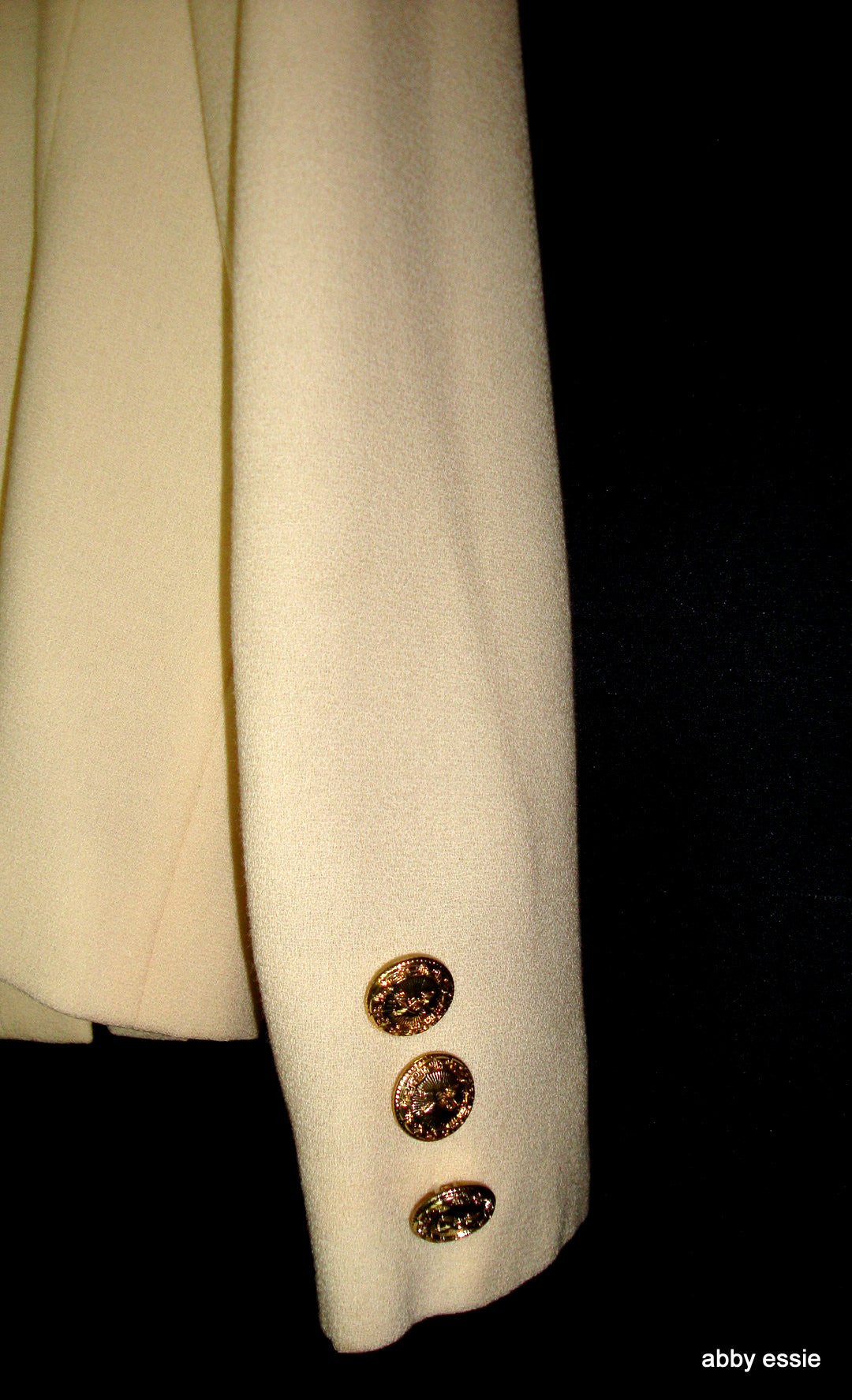 Herbert Grossman Cynthia Sobel Cream Military Style Wool Skirt Suit 12  Large Abby Essie