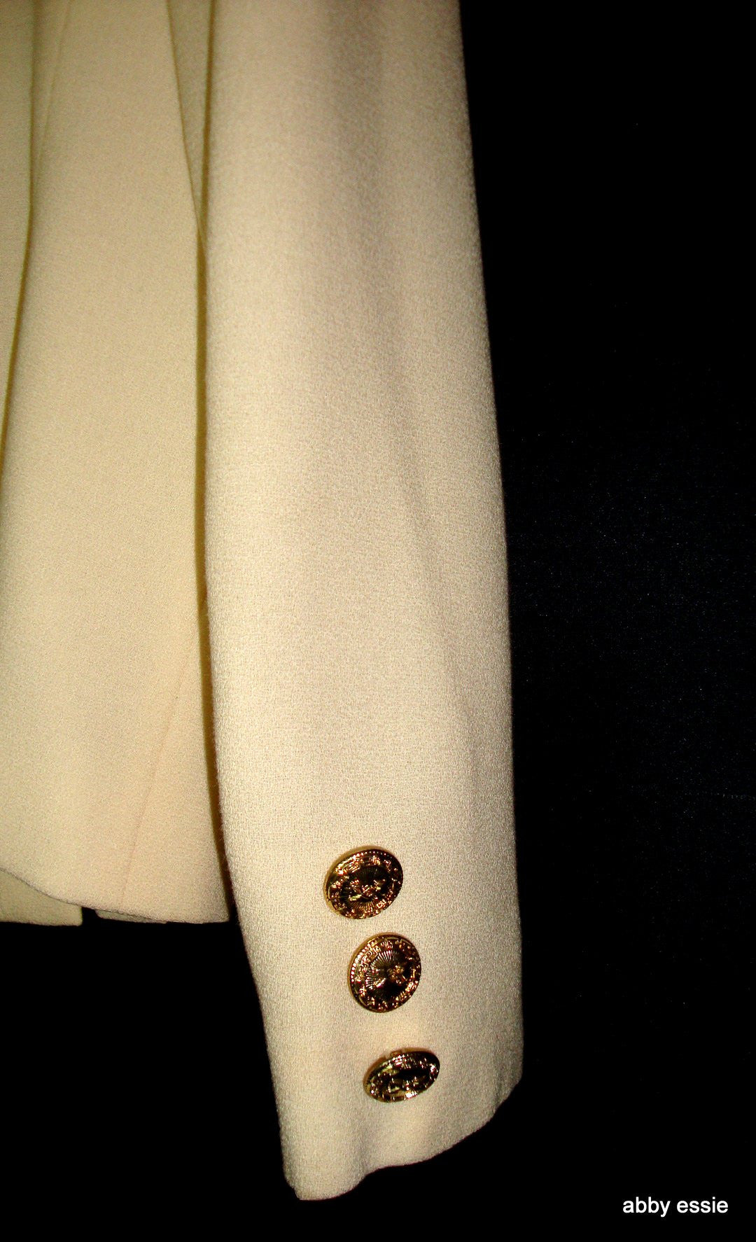 Herbert Grossman Cynthia Sobel Cream Military Style Wool Skirt Suit 12  Large