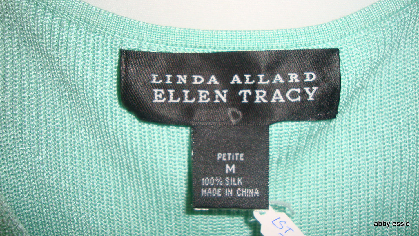 Linda Allard Ellen Tracy 3 Pc Green Linen Skirt Suit Petite