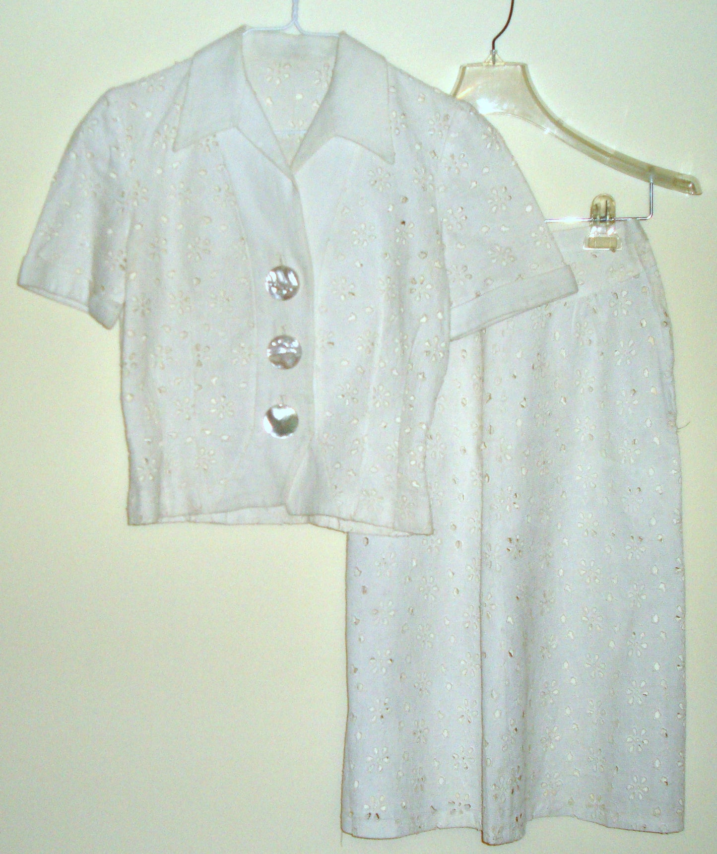 Vintage Antique White Eyelet Lace Deco Goth Skirt Suit