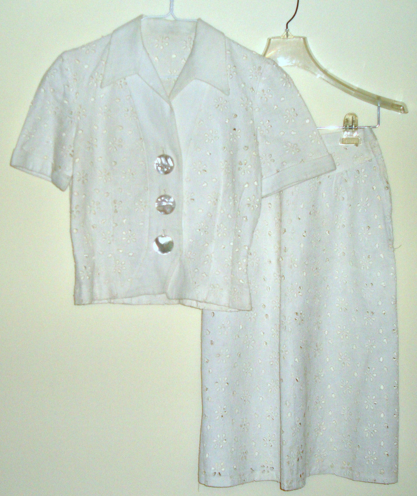 Vintage Antique White Eyelet Lace Deco Goth Skirt Suit Abby Essie