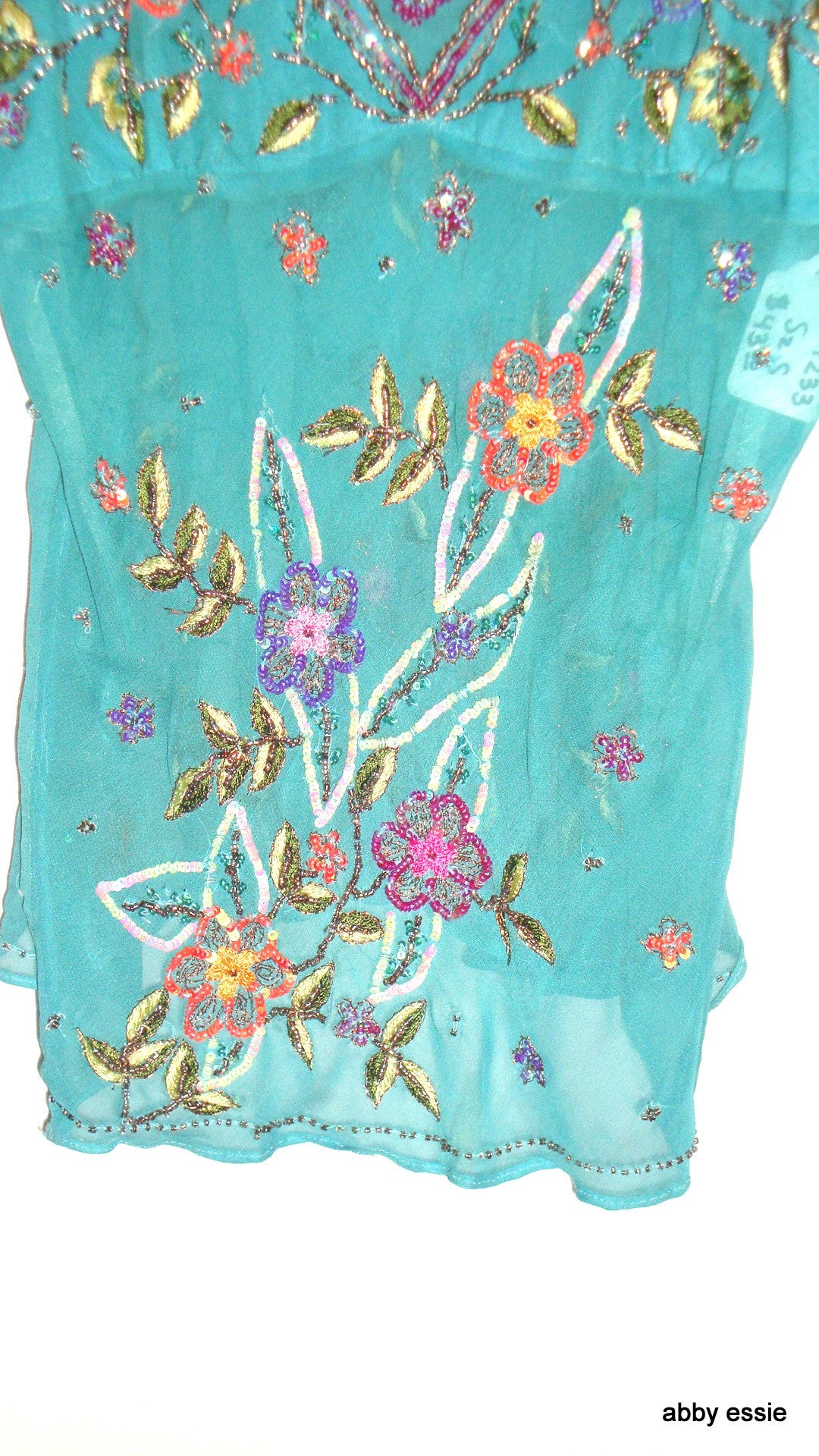Luxury Sexy Silk Turquoise Blue Sue Wong Beaded Cocktail Formal Tank Top Small