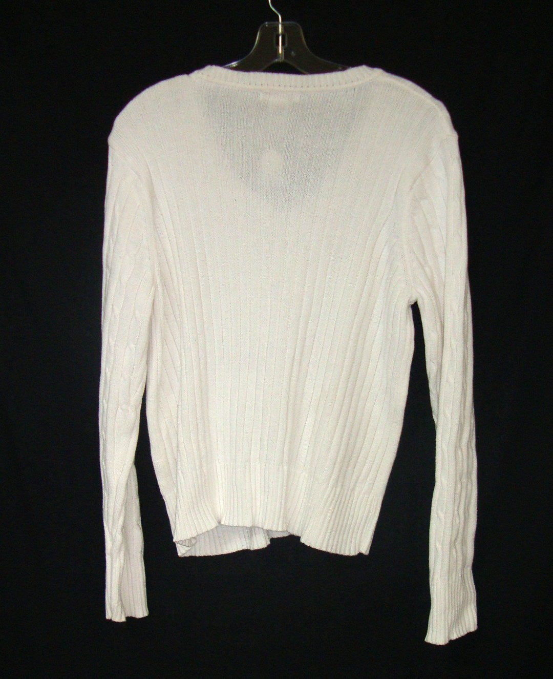 LESLIE FAY SPORT WHITE V-NECK CABLE KNIT SWEATER, LONG SLEEVE SZ LARGE Abby Essie