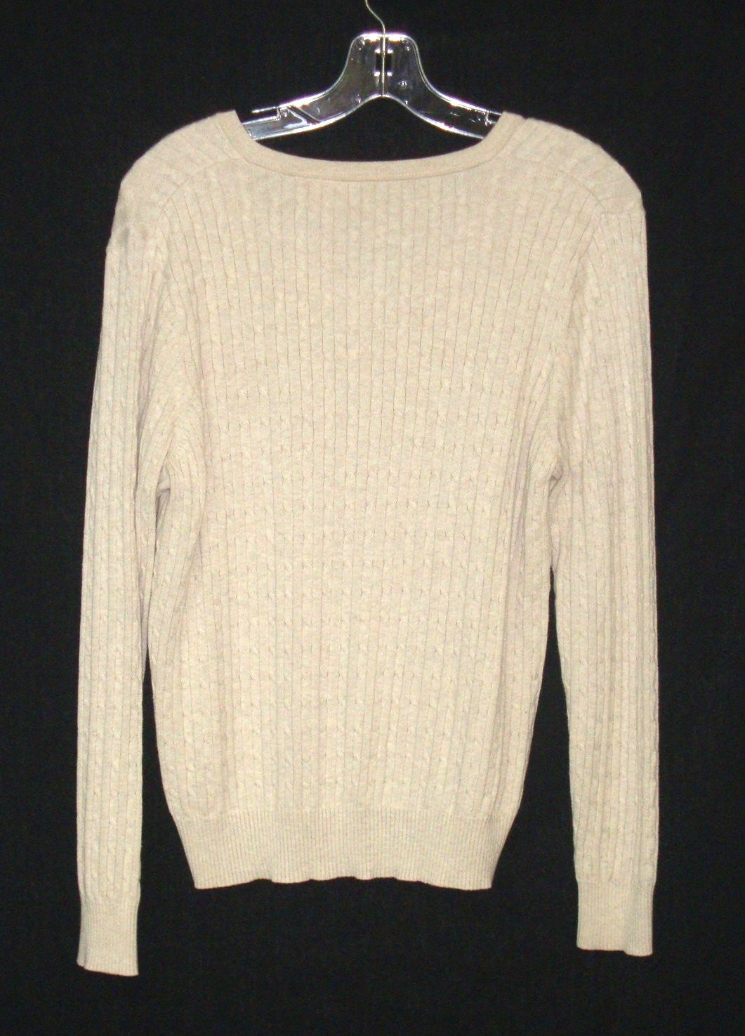 BEIGE CABLE KNIT V-NECK PULL-OVER SWEATER, LONG SLEEVE SZ LARGE