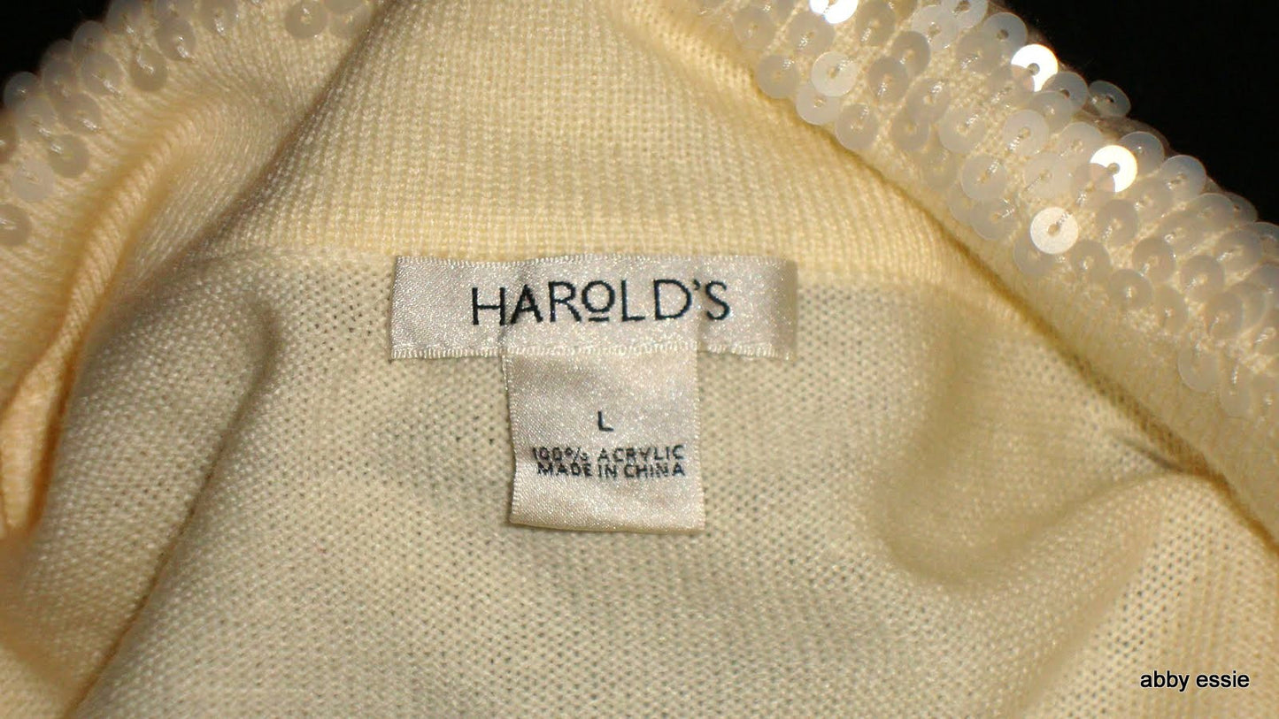 Harolds Cream White Sequin Collar Cocktail Formal Sweater
