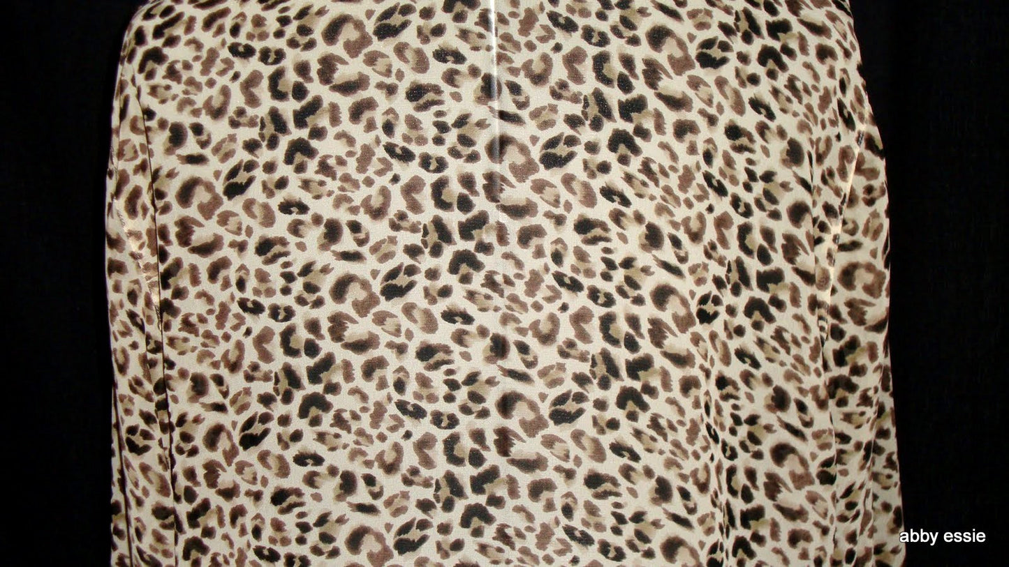 Liz Claiborne Lizsport  Beige Tan Brown Cheetah Animal Sheer Silky Blouse 10
