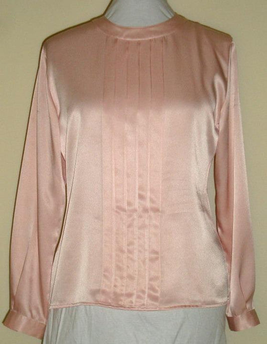 Vintage Liz Claiborne Collection Petites Pink Silky Pleated Career Blouse Top