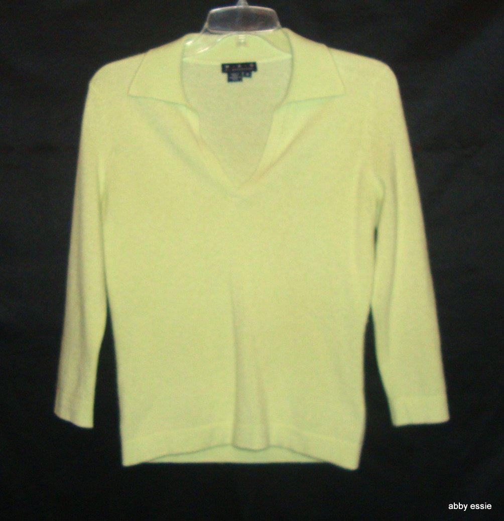MAGASCHONI YELLOW LIME GREEN 100% CASHMERE SWEATER SMALL LT-2596