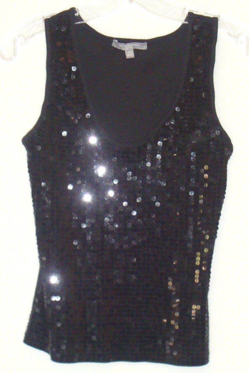 Ny Collection Petites Black Sequin Tank Top