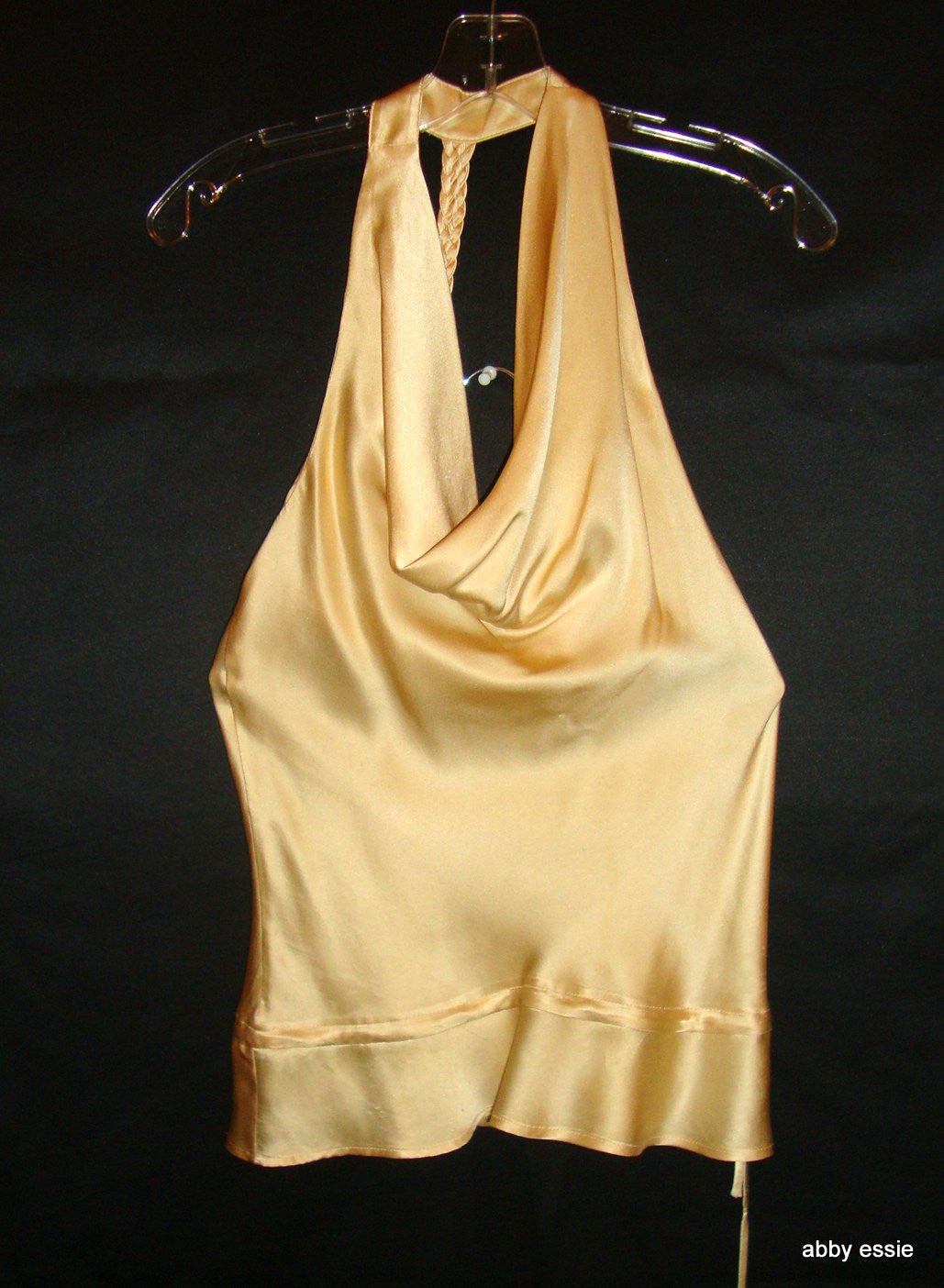 Jak & Rae Cream Beige Champagne Silk Cowl Neck Halter Tank Braided Small Abby Essie