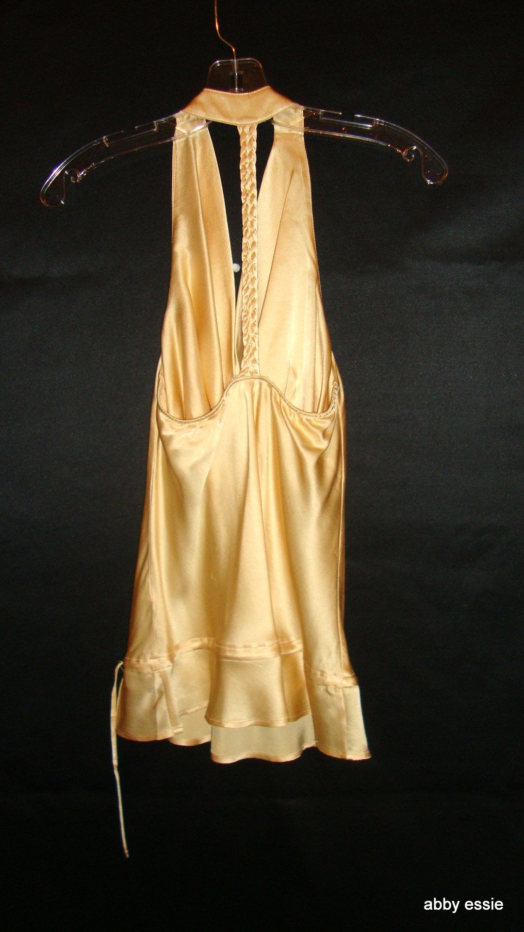 Jak & Rae Cream Beige Champagne Silk Cowl Neck Halter Tank Braided Small Abby Essie