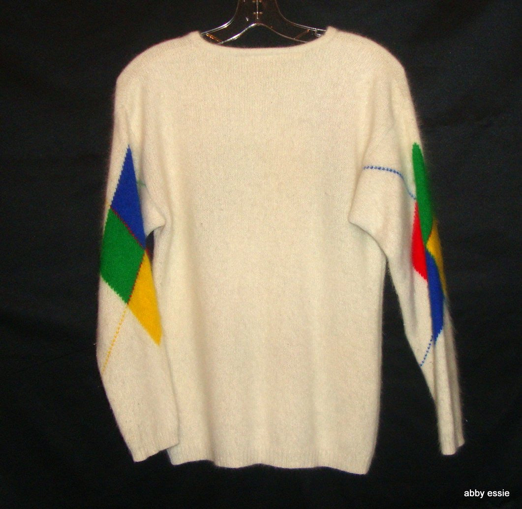 Vintage Rafaella Cream White Red Blue Yellow Rabbit Hair Sweater