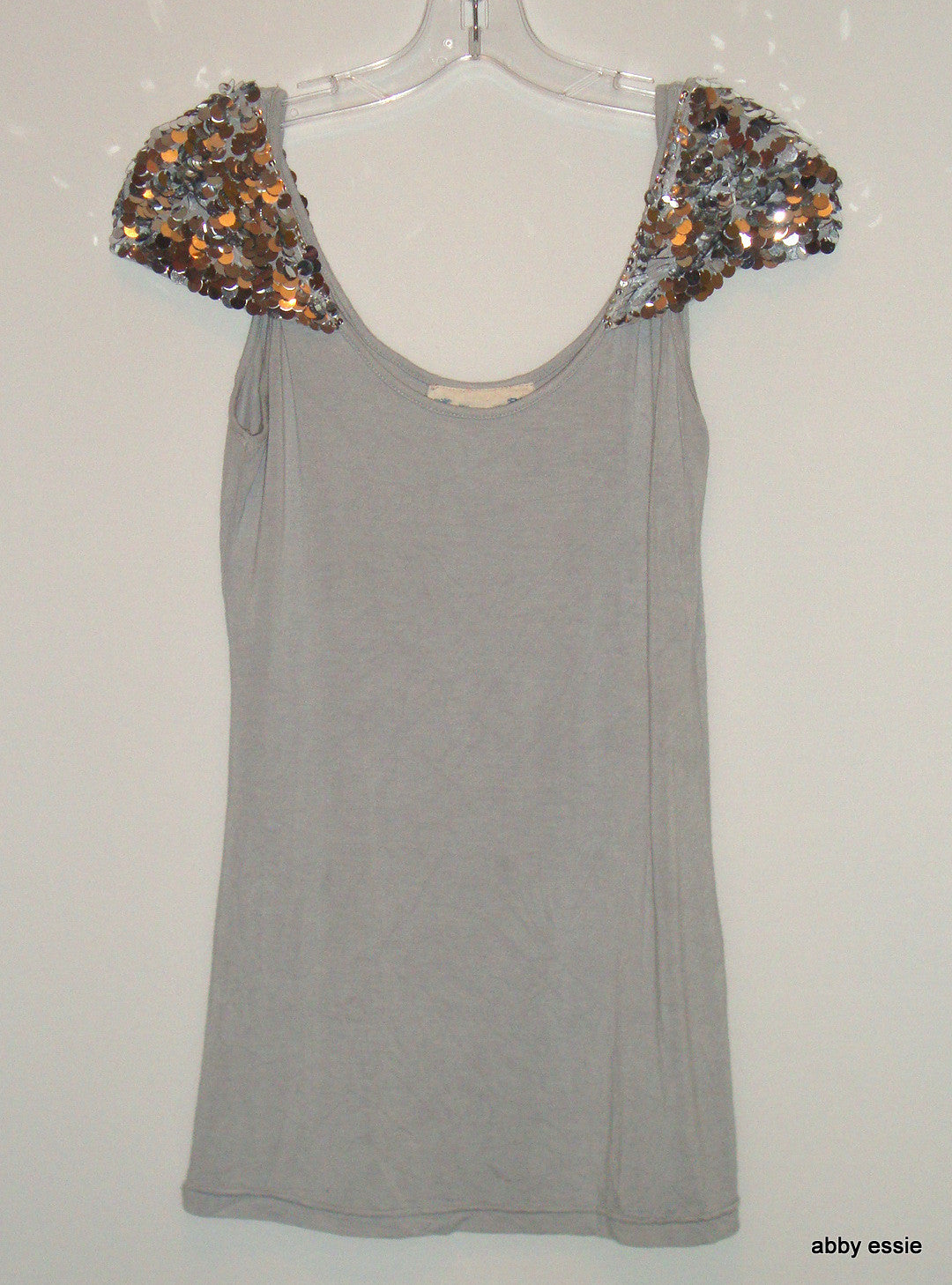 Faith Gray Sequin Shoulder Knit Stretch Cocktail Club Casual Tank Small Lt-2736 Abby Essie