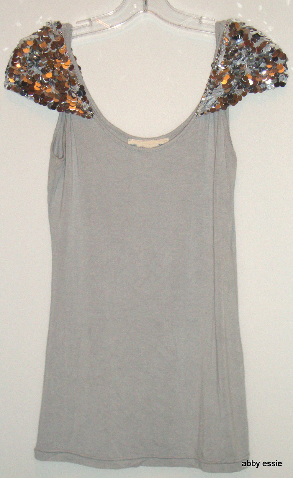 Faith Gray Sequin Shoulder Knit Stretch Cocktail Club Casual Tank Small Lt-2736 Abby Essie