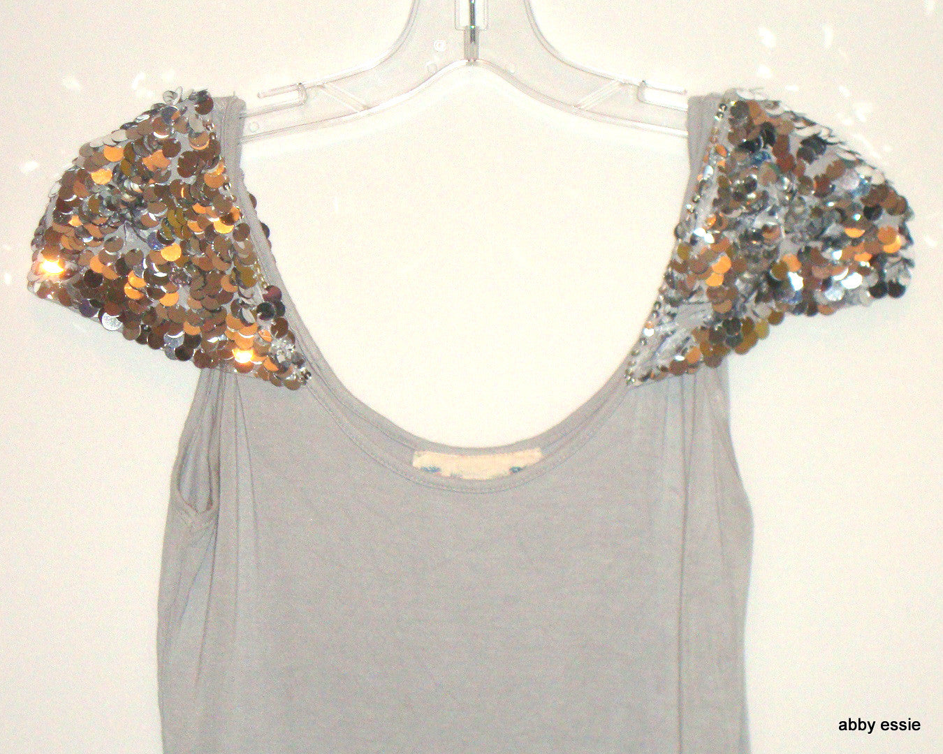 Faith Gray Sequin Shoulder Knit Stretch Cocktail Club Casual Tank Small Lt-2736 Abby Essie