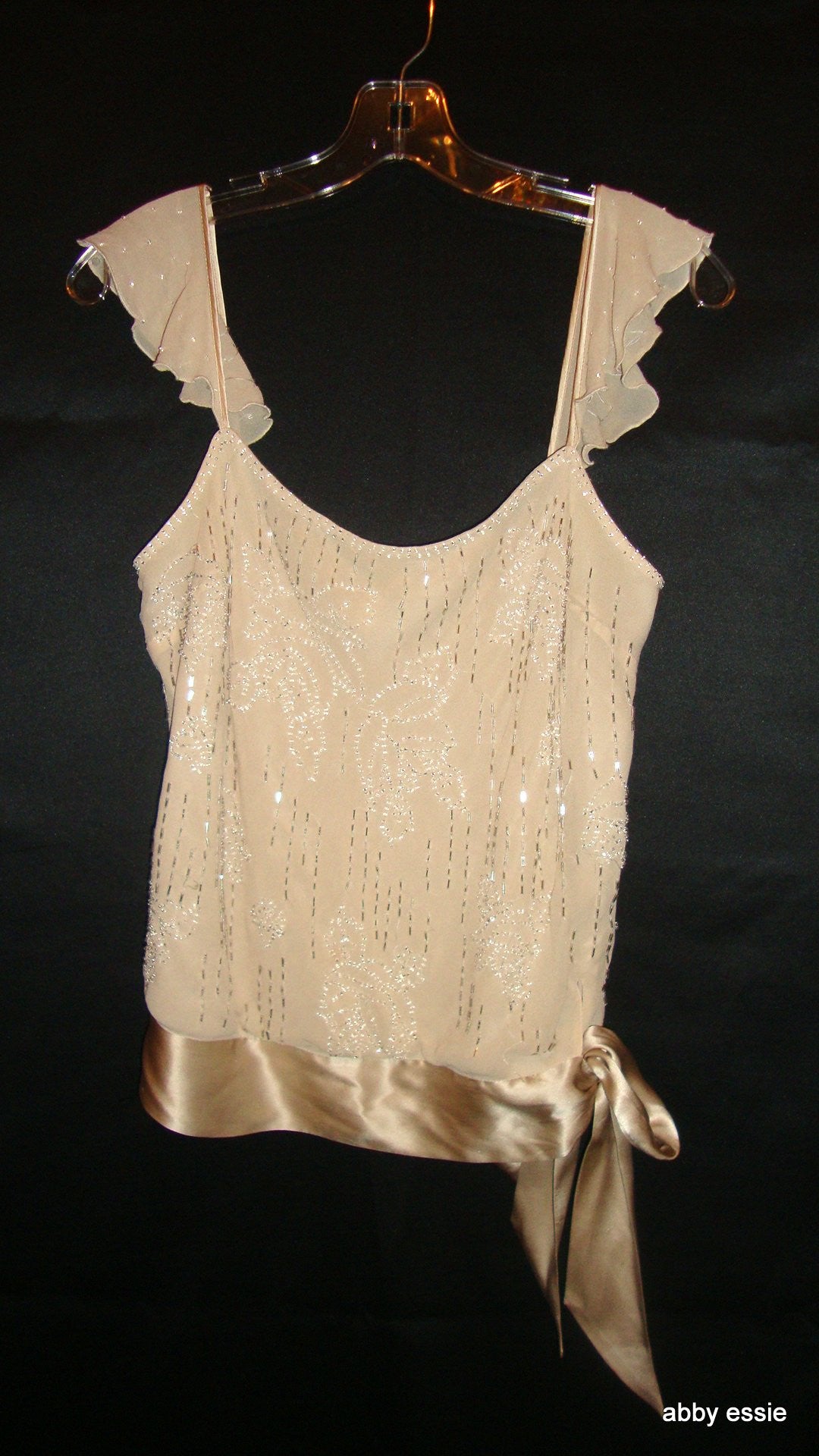 Beaded Cream White Silk Sheer Layered Tank Abby Essie