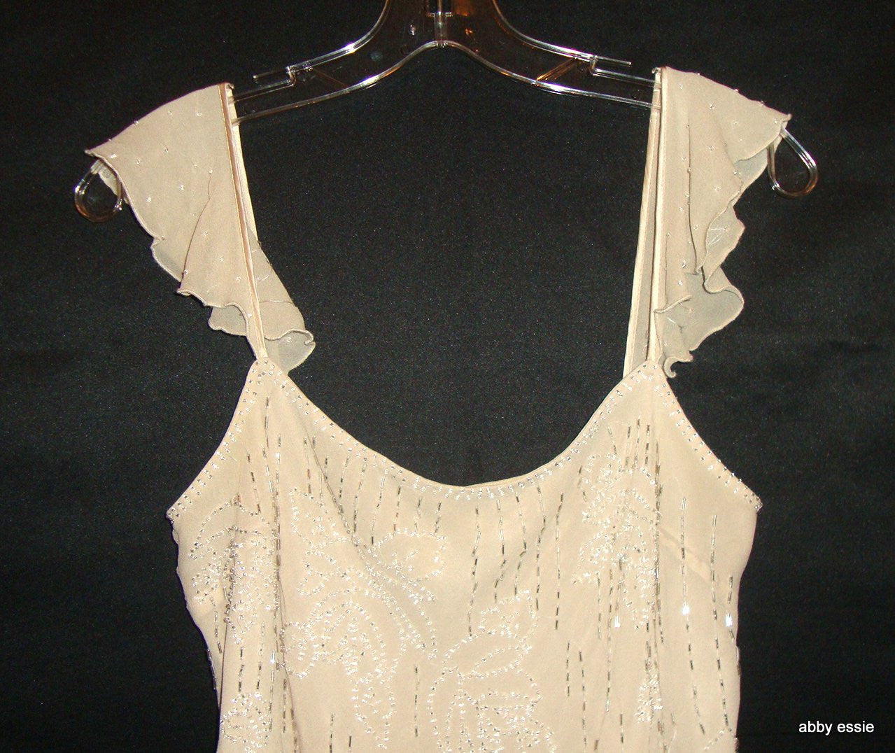 Beaded Cream White Silk Sheer Layered Tank Abby Essie