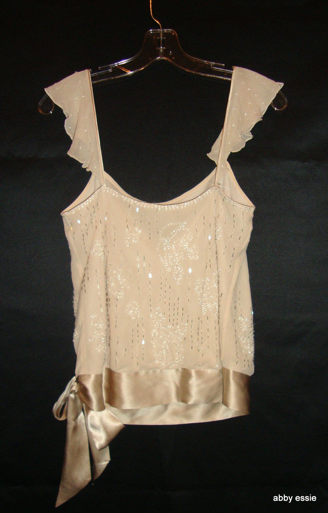 Beaded Cream White Silk Sheer Layered Tank Abby Essie