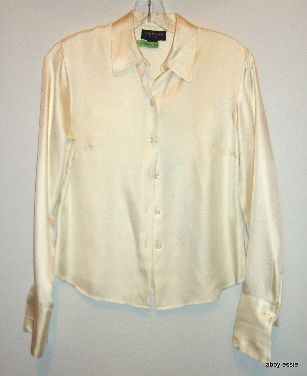 Talbots Cream White Silk Career Cocktail Blouse 4 Small 100% Silk