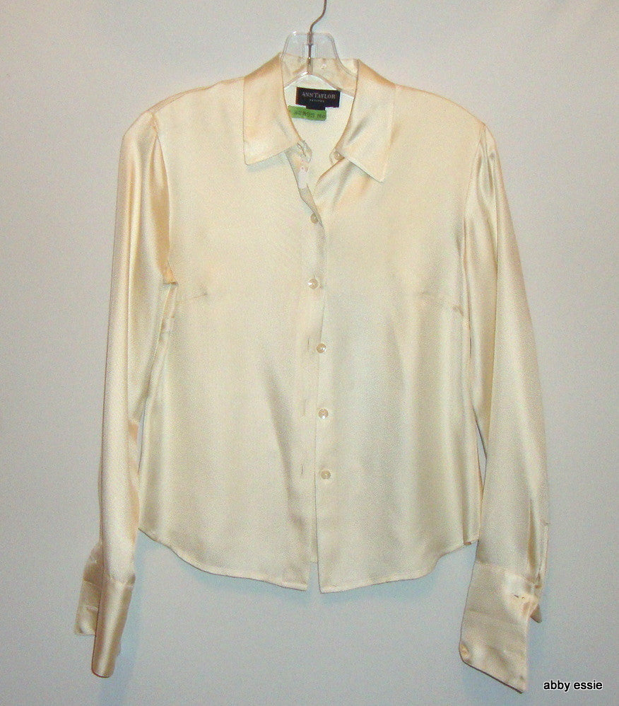Talbots Cream White Silk Career Cocktail Blouse 4 Small 100% Silk