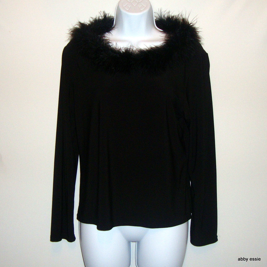 Black Boa Collar Sweater Top