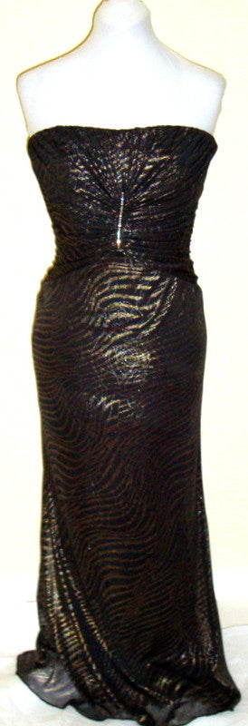 Vintage Black & Gold Ruched Strapless Stretch Dress/ Rhinestone Abby Essie