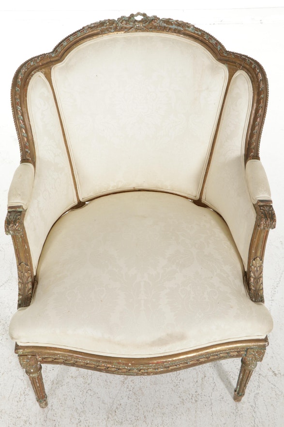 [SOLD] French Louis Antique Gilt Gold Fauteuil Bergere Chair