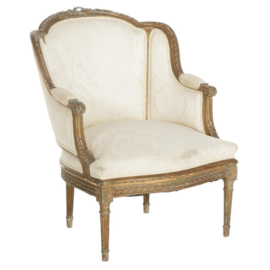 [SOLD] French Louis Antique Gilt Gold Fauteuil Bergere Chair