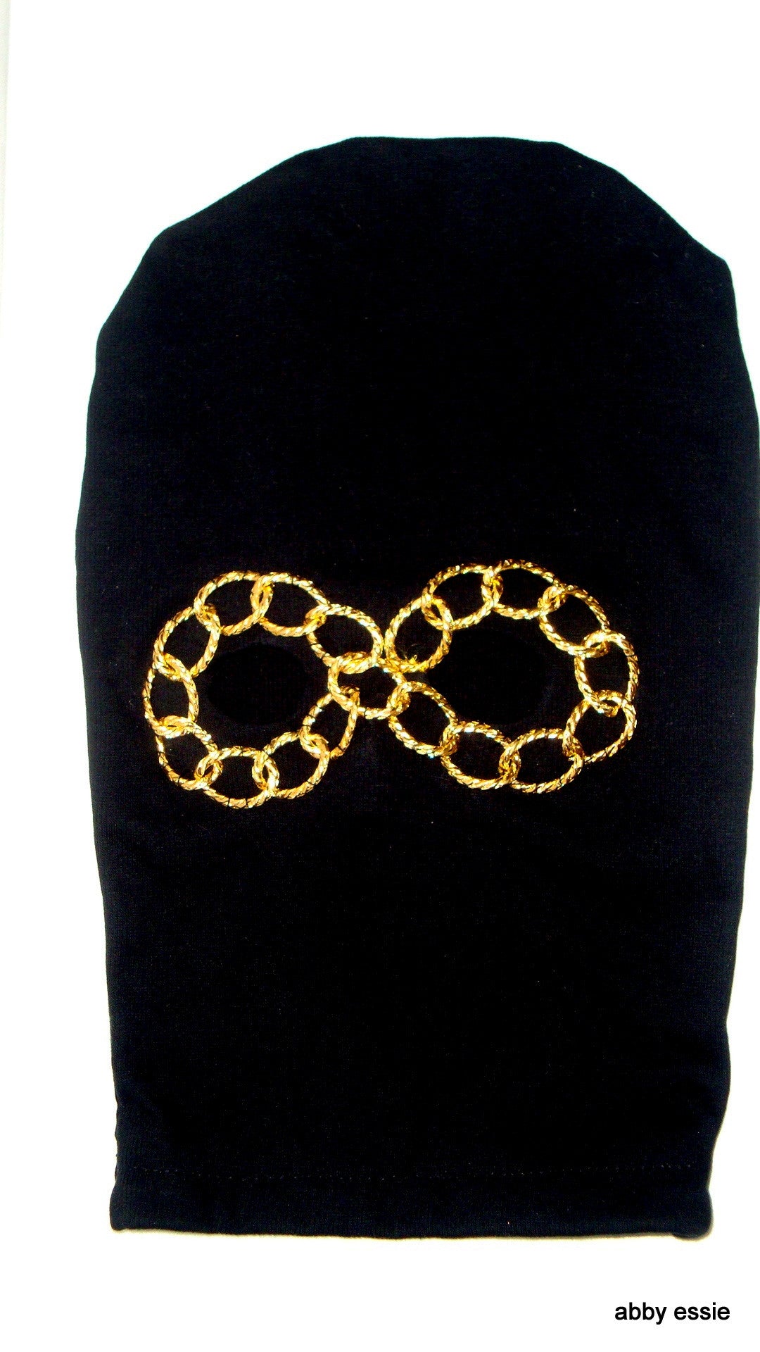 NEW Designer Handmade HIP HOP ROCK STAR METAL BAND BLACK KNIT GOLD CHAIN EYE SKI MASK COSTUME HAND Abby Essie
