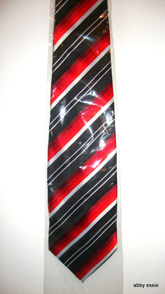 New Black Red White Diagonal Striped Silk Tie Hong Kong 100% Silk Handmade 4" Width