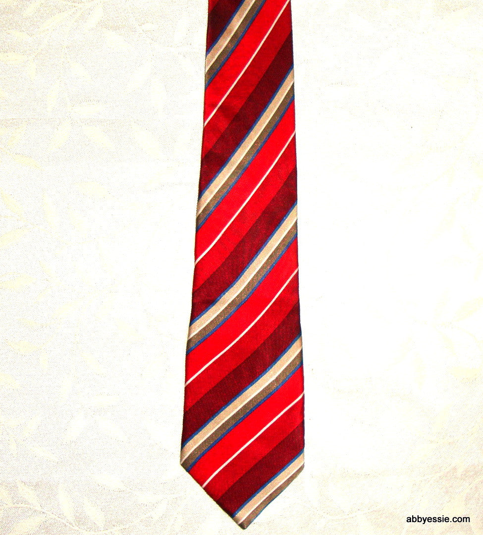 Vintage Umo Lorenzo Mens Red Burgundy Striped Tie Italy Handmade