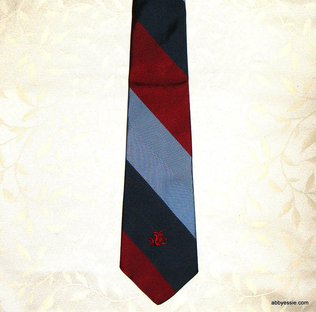 Vintage Don Lopez Light Blue, Dark Blue & Burgundy Striped Tie [100% Silk]