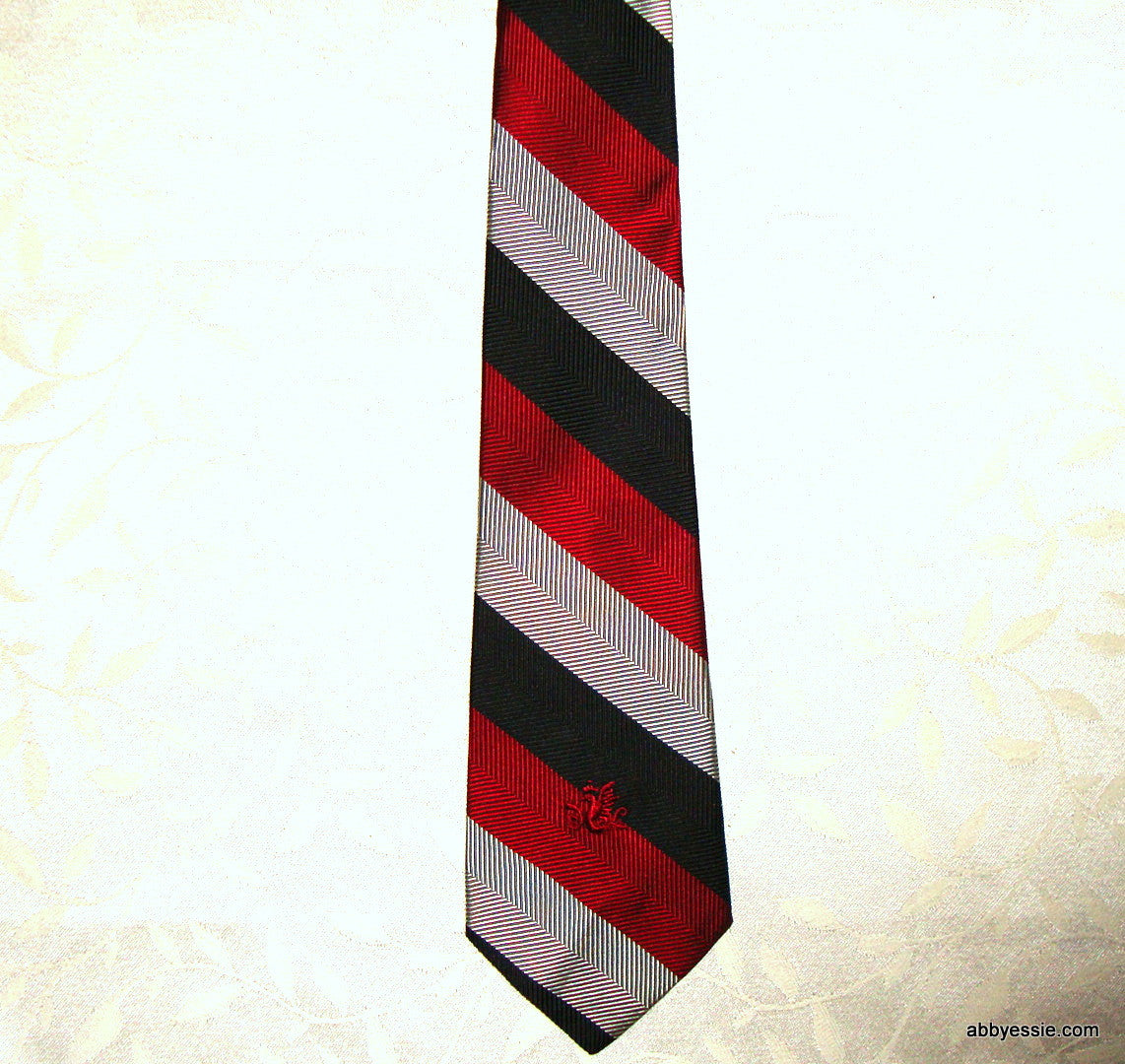 Vintage Don Lopez - Silver, Black & Burgundy Striped Tie [100% Silk] Abby Essie