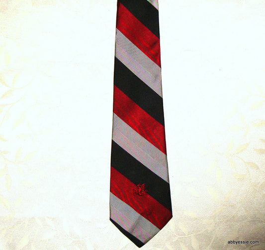 Vintage Don Lopez - Silver, Black & Burgundy Striped Tie [100% Silk]