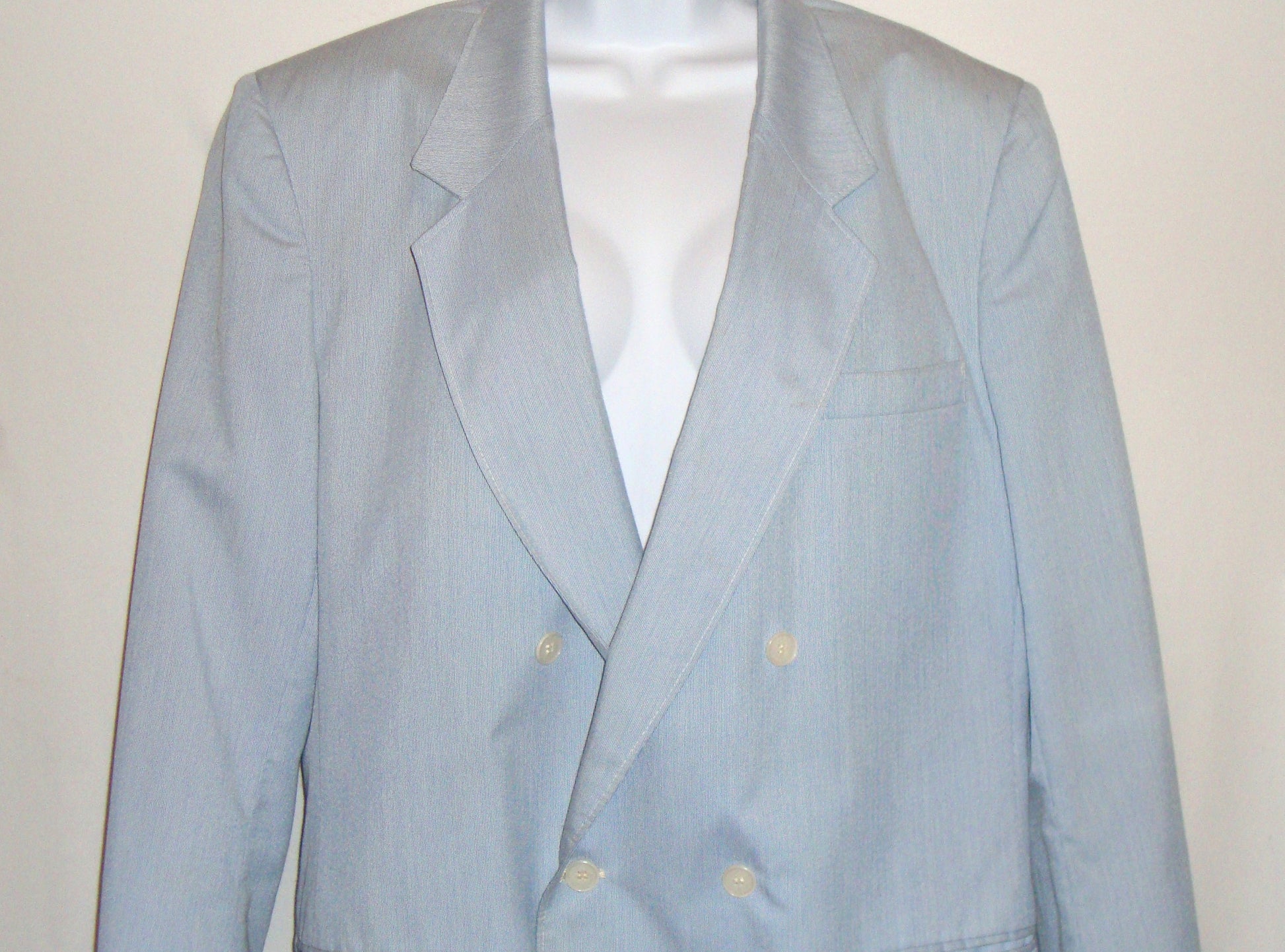 Vintage Woodmere Blue White Pinstriped Southern Seersucker Double Breast Blazer Abby Essie