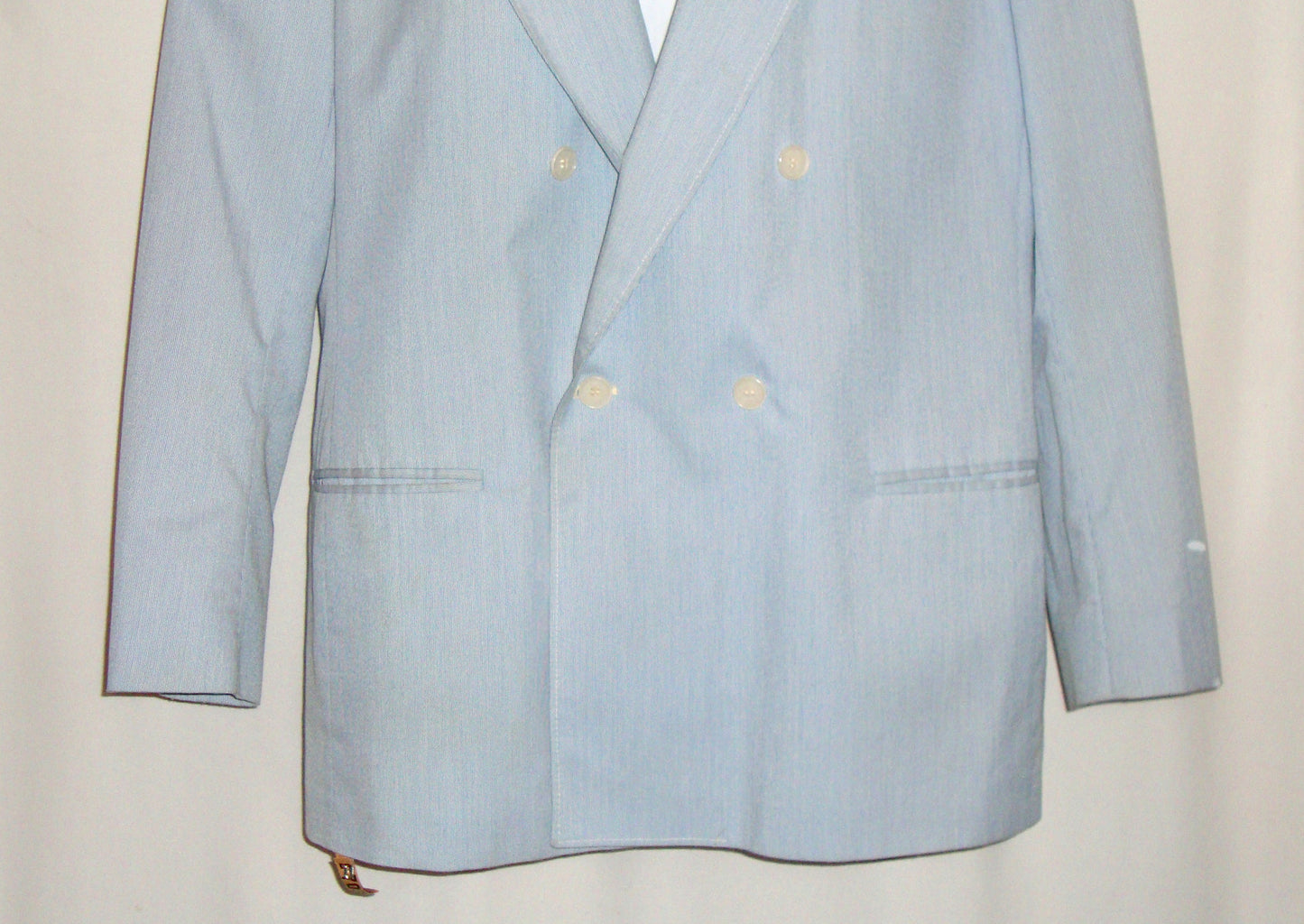 Vintage Woodmere Blue White Pinstriped Southern Seersucker Double Breast Blazer Abby Essie