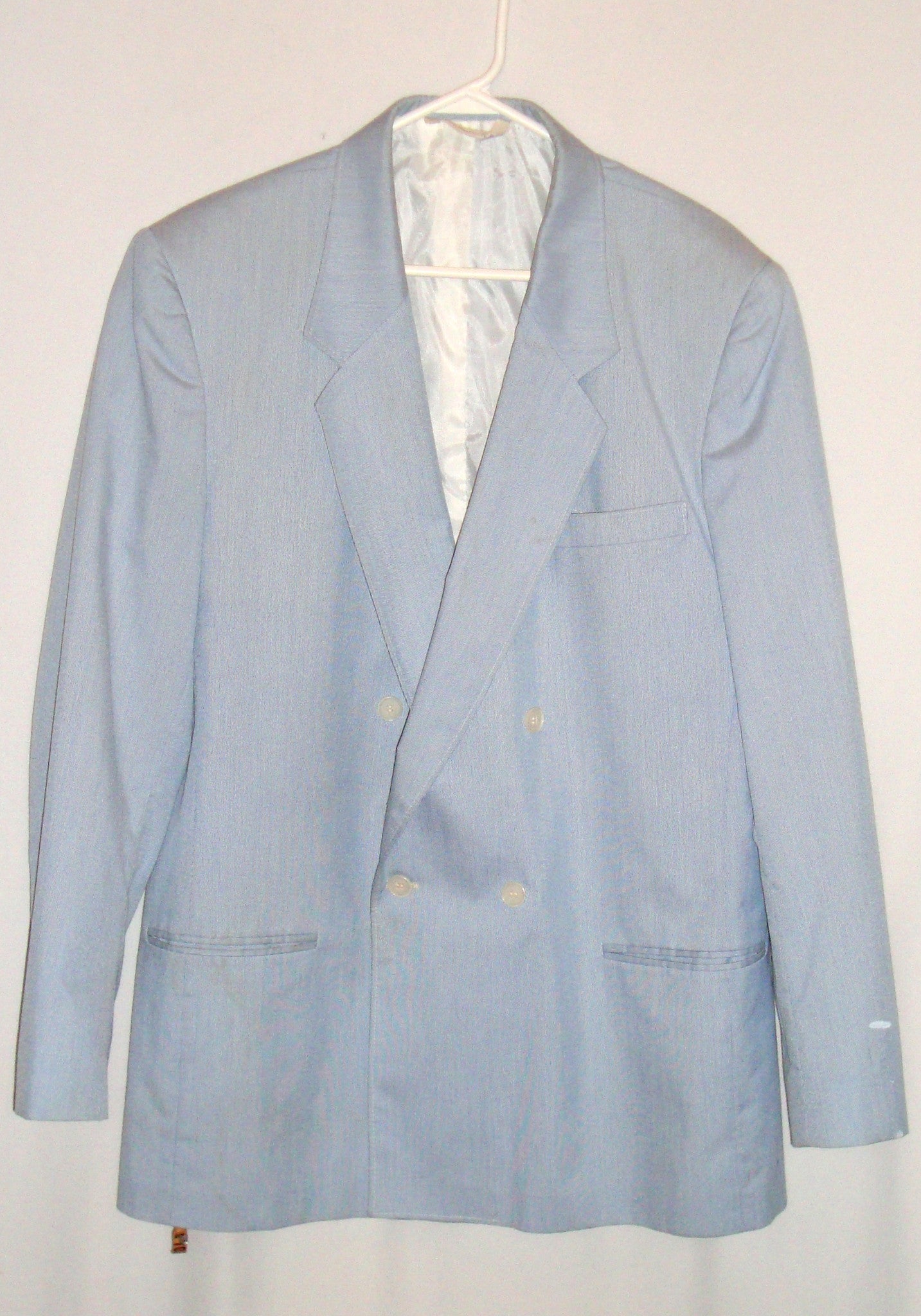 Vintage Woodmere Blue White Pinstriped Southern Seersucker Double Breast Blazer Abby Essie