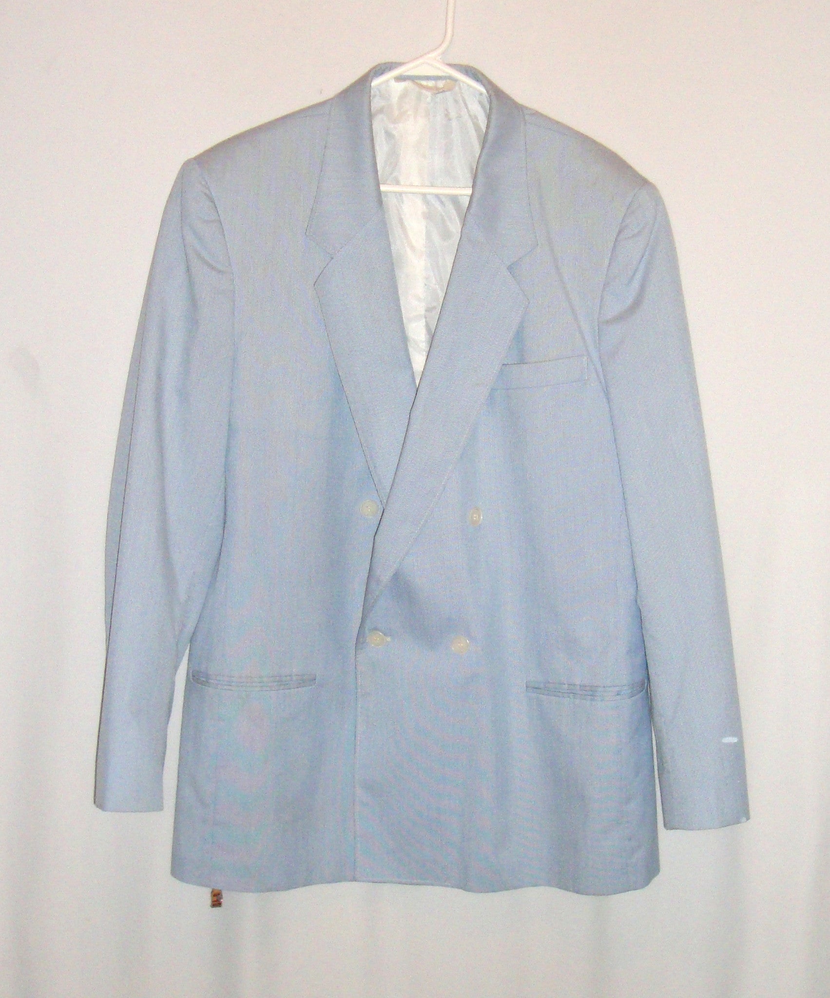 Vintage Woodmere Blue White Pinstriped Southern Seersucker Double Breast Blazer Abby Essie