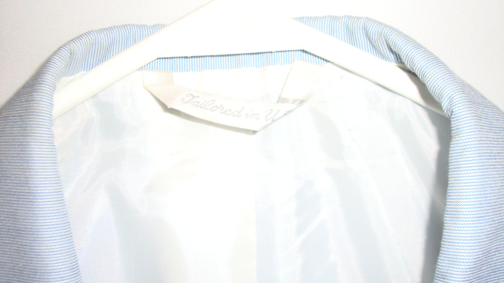 Vintage Woodmere Blue White Pinstriped Southern Seersucker Double Breast Blazer Abby Essie