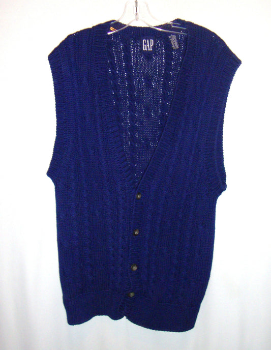 Vintage Gap Navy Blue Cable Knit Sweater Vest Large Abby Essie