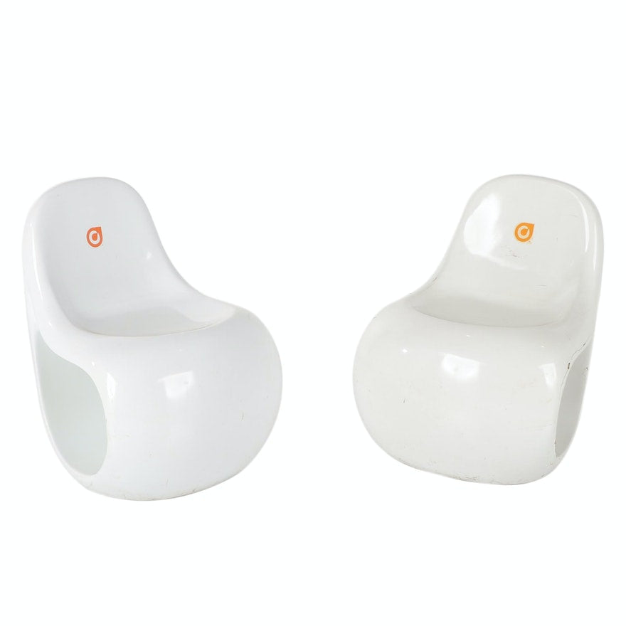 Modern White Futuristic Molded Chair - Pair of 2