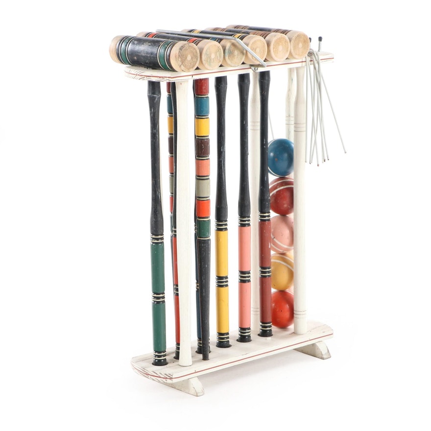 [SOLD] Vintage Painted Wood Croquet Set - 29 Piece